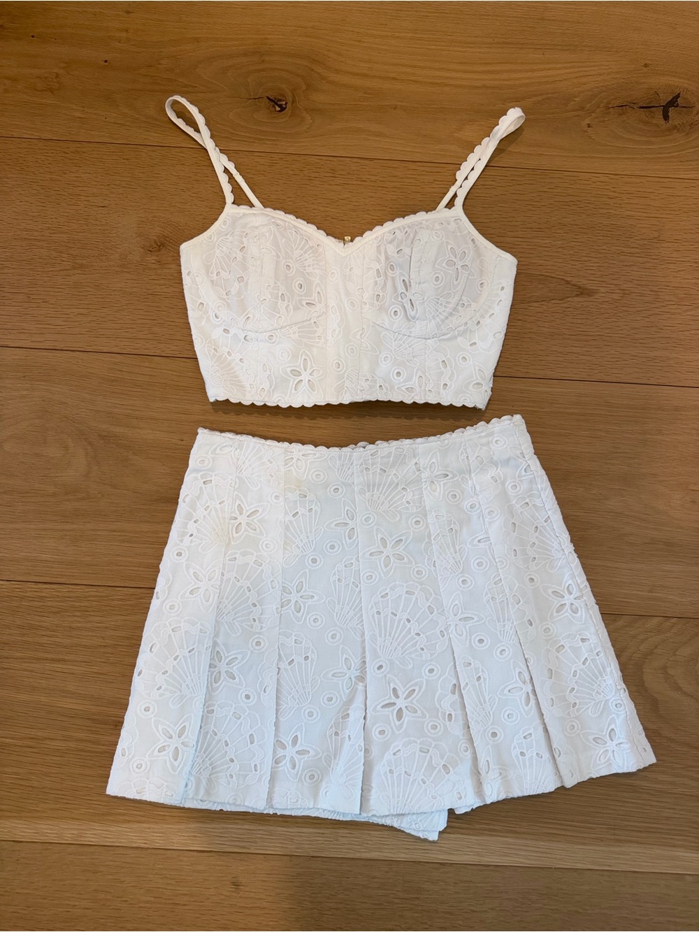 White Eyelet Two-Piece Crop Top & Skirt (built in short) Set